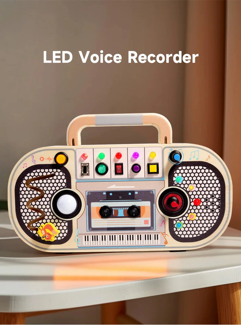Montessori Wooden Busy Board with LED Switch Controls