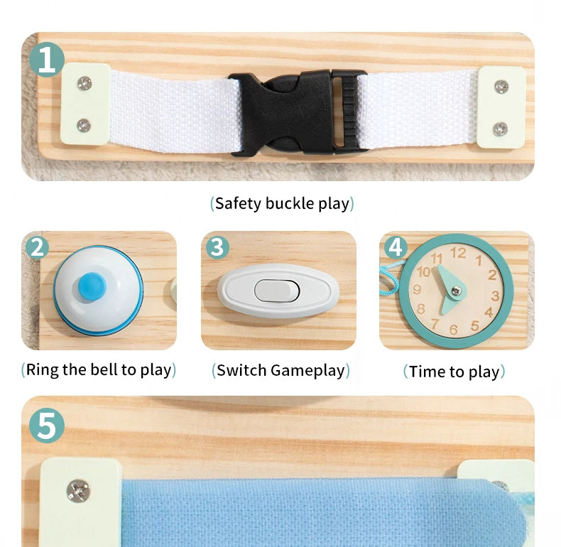 Wooden Steering Wheel Busy Board for Toddlers - Montessori Sensory Toy