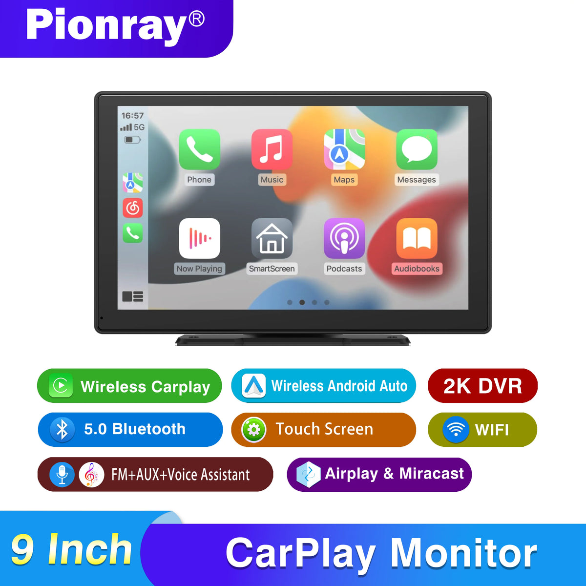 Écran Sans Fil CarPlay & Android Auto de 9 Pouces
