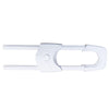 White adjustable U-shaped child safety cabinet locks for knob handles.