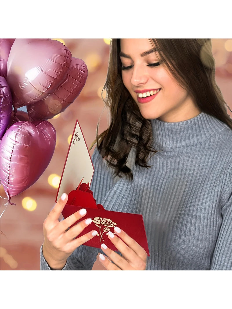 3D Pop-Up Birthday Rose Card with Envelope