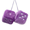 Purple plush velvet dice with a string attached