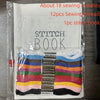 A clear plastic package containing about 18 sewing needles, 12 pieces of sewing thread, and one stitch book.