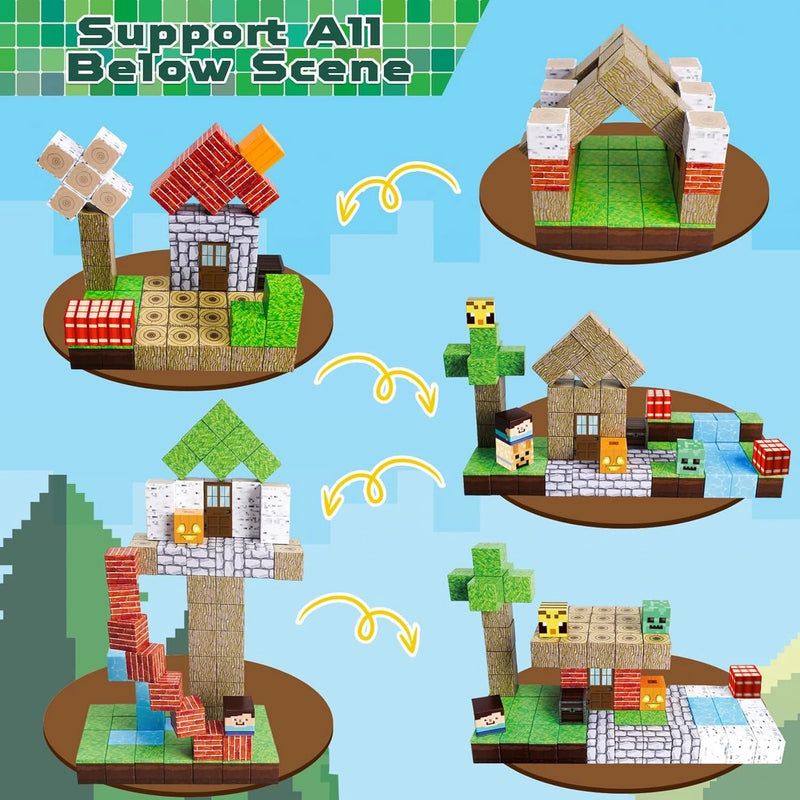 Magnetic Building Blocks - Mine World & Forest House Set