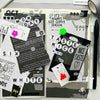 A collection of alphabet letter stickers in black and white on a page for crafting and journaling