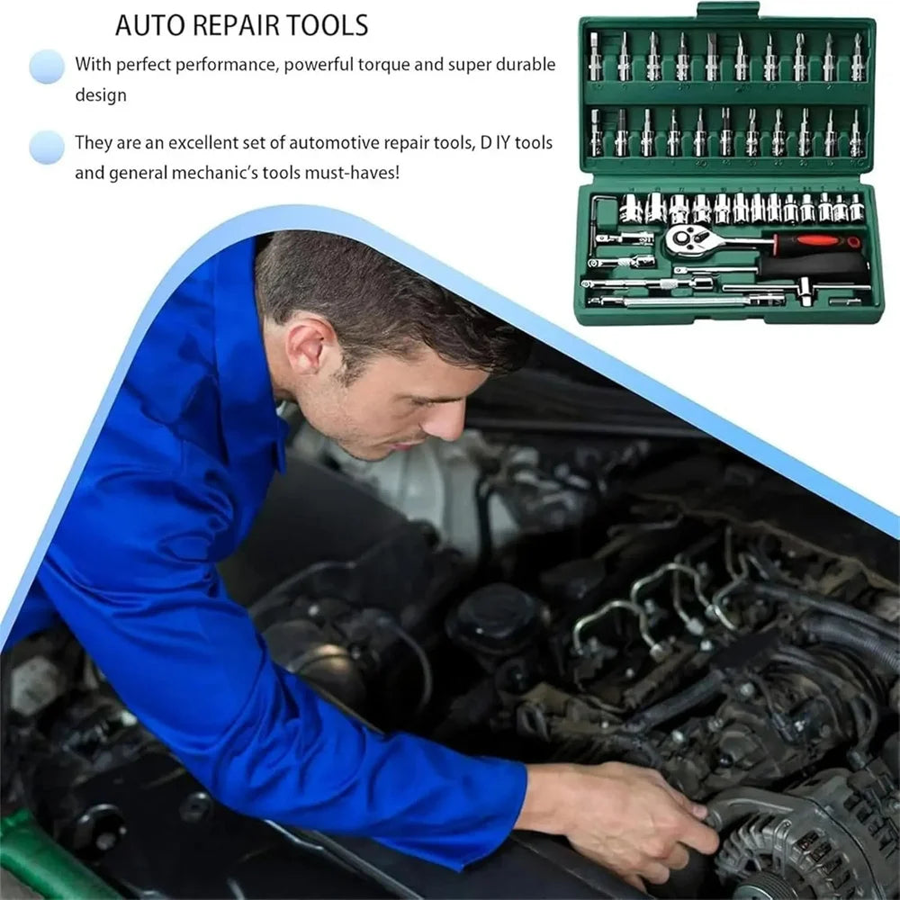 46-Piece Ratchet Socket and Bit Tool Set with Carrying Case