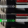 Before and after comparison of watermelon LED marker and turn signal lights on a truck or trailer.