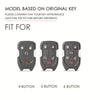 Three black key fob cases showing 4, 5, and 6 button configurations for a premium leather key fob.