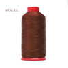 A spool of dark brown heavy-duty nylon bonded thread with a red cap.