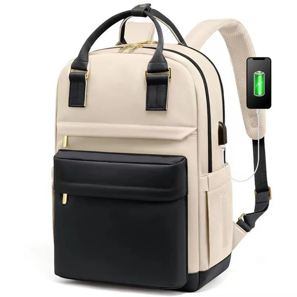 Women's Nylon Waterproof Casual Backpack with USB Port, Fits 15.6 Inch Laptop