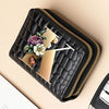 Alphabet Flower Double-Zip Card Wallet with Secure Clasp