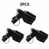 A set of three black mini pistol-shaped keychain accessories with silver chains.