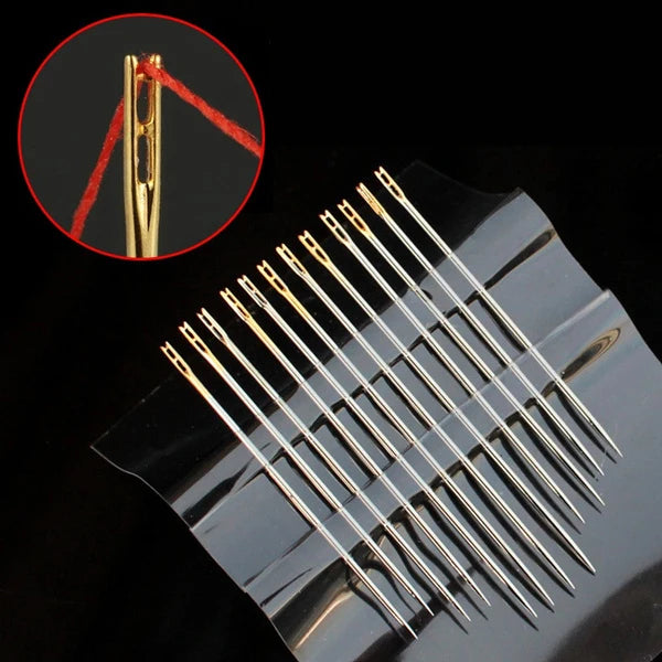 Self-Threading Stainless Steel Sewing Needles (12-Pack)