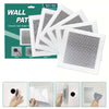 A kit of self-adhesive drywall repair patches for permanent repairs, showing various sizes and application methods.