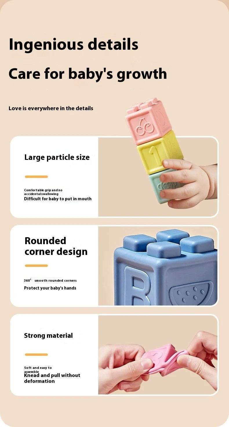Soft Rubber Building Blocks Set for Babies – Safe, Chewable, and Educational Sensory Toy