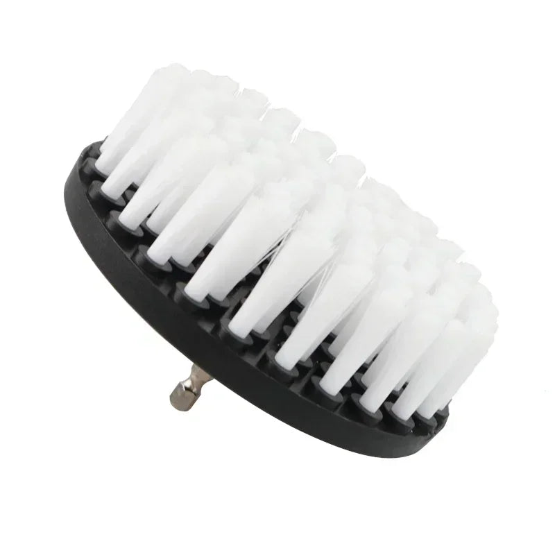 Black drill brush cleaning set with white bristles for tiles, bathroom, and car