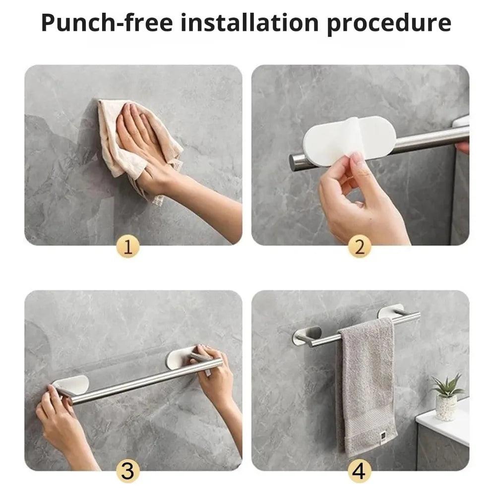 Adhesive Stainless Steel Towel Bar - No Drill Wall Mount