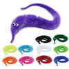 A collection of fuzzy wiggly worm magic tricks in various colors including purple, black, green, yellow, and red.