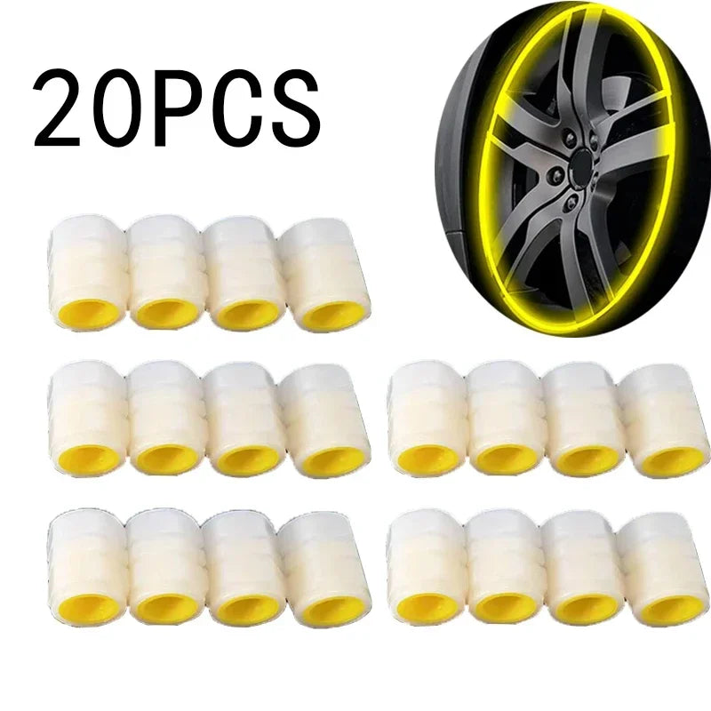 Glow-in-the-Dark Valve Caps for Car, Motorcycle & Bicycle Wheels (Set of 20)