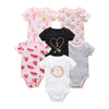 Cotton Short Sleeve Baby Bodysuits – Floral Print, 0-12 Months