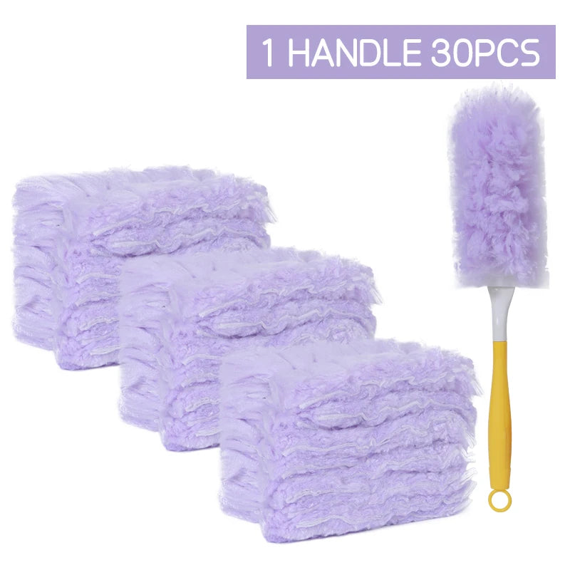 One handle of 30 pieces of purple fluffy feather dusters for cleaning ceilings and desktops