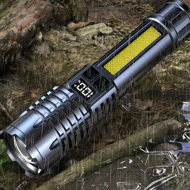Rechargeable LED Flashlight with LCD Display and Zoom