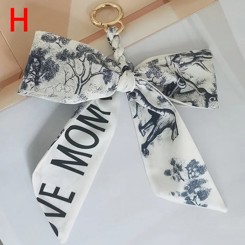 Chic Silk Bow Keychain with Ribbon Charm