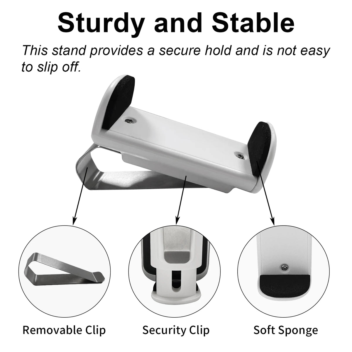 A hand-held device with a removable clip, security clip, and soft sponge for holding garage door remotes.
