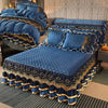 Crystal Velvet Gold Lace Bed Skirt with Anti-Slip Base