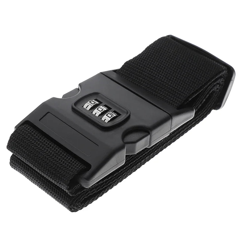 Black adjustable luggage strap with a combination lock feature