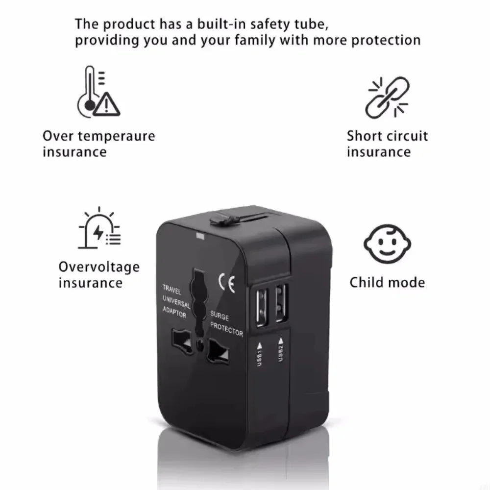 Universal Multi-Voltage Travel Adapter with Dual USB Ports