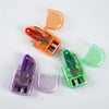 A set of compact portable sewing kits in various colors including orange, pink, and green, displayed on a white background.