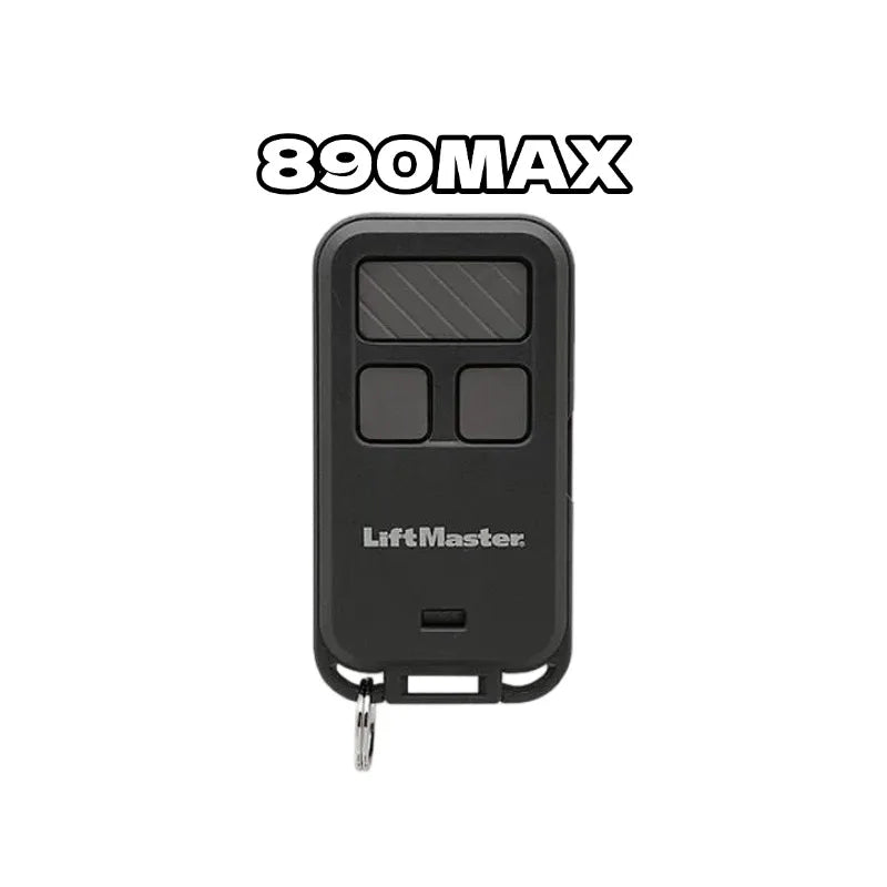 A black electronic device labeled 890MAX LiftMaster for a garage door opener.