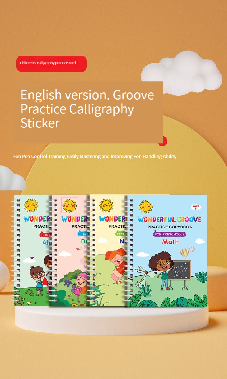 English version Groove Practice Calligraphy Sticker set for kids with colorful magic copybooks
