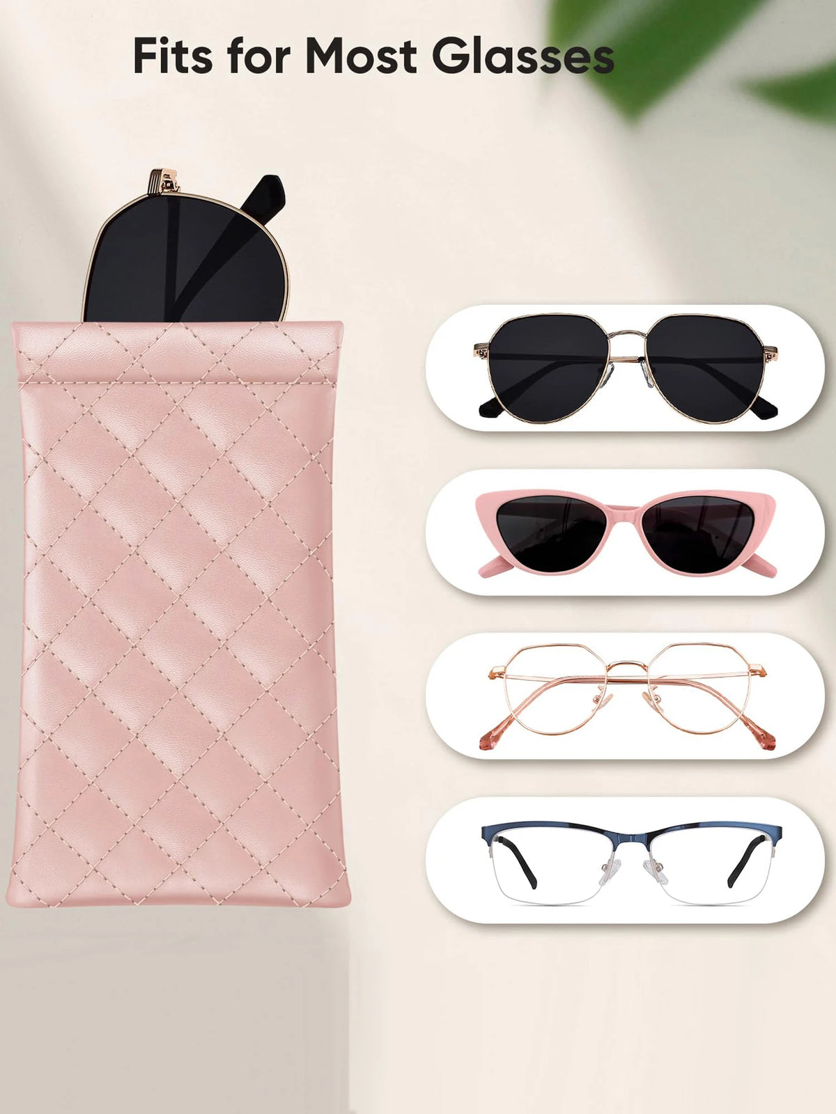 Soft PU Leather Squeeze Glasses Case with Multi-Functional Storage Pocket