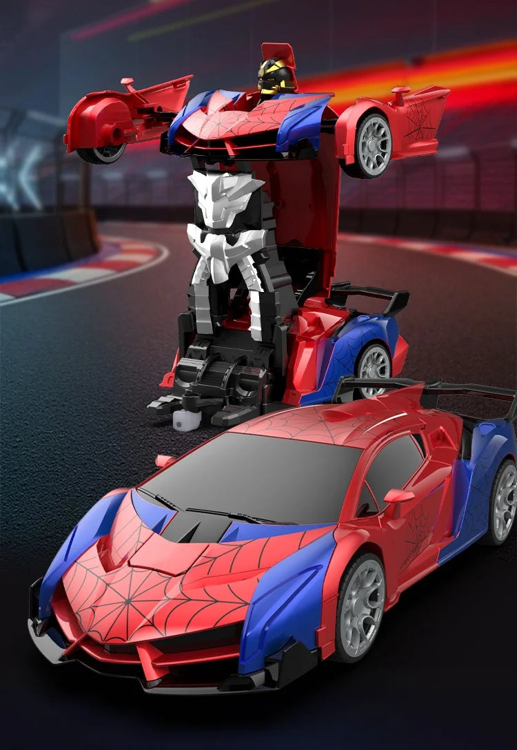 1:18 Scale RC Stunt Car with 360° Spin, LED Lights & One-Button Transformation