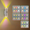 A rechargeable RGB sunset LED night light with a motion sensor illuminating a wall with colorful beams.