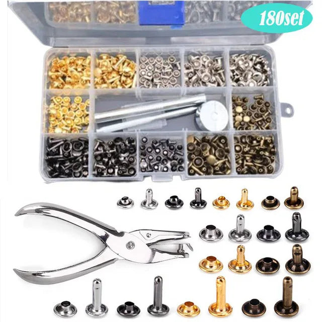 Metal Double Cap Rivets with Setting Tool Kit for Leathercraft & Repairs