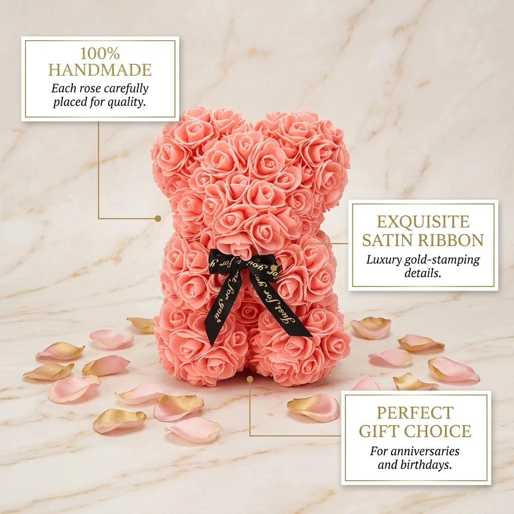 Eternal Rose Teddy Bear Gift for Mom, Valentine's Day & Home Décor