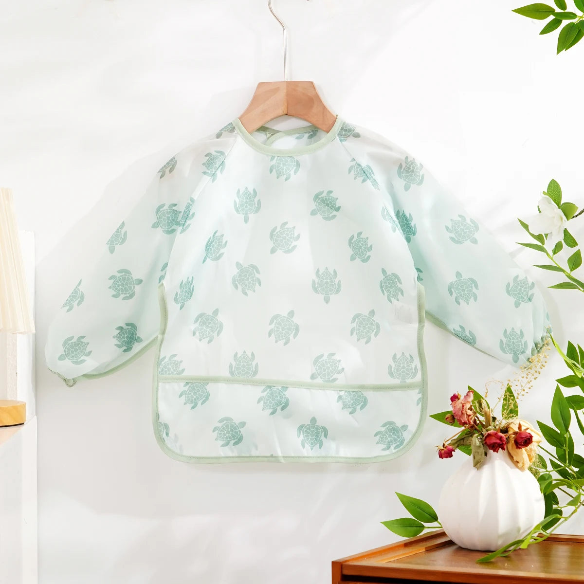 Waterproof Long-Sleeve Baby Bib with Catch-All Pocket