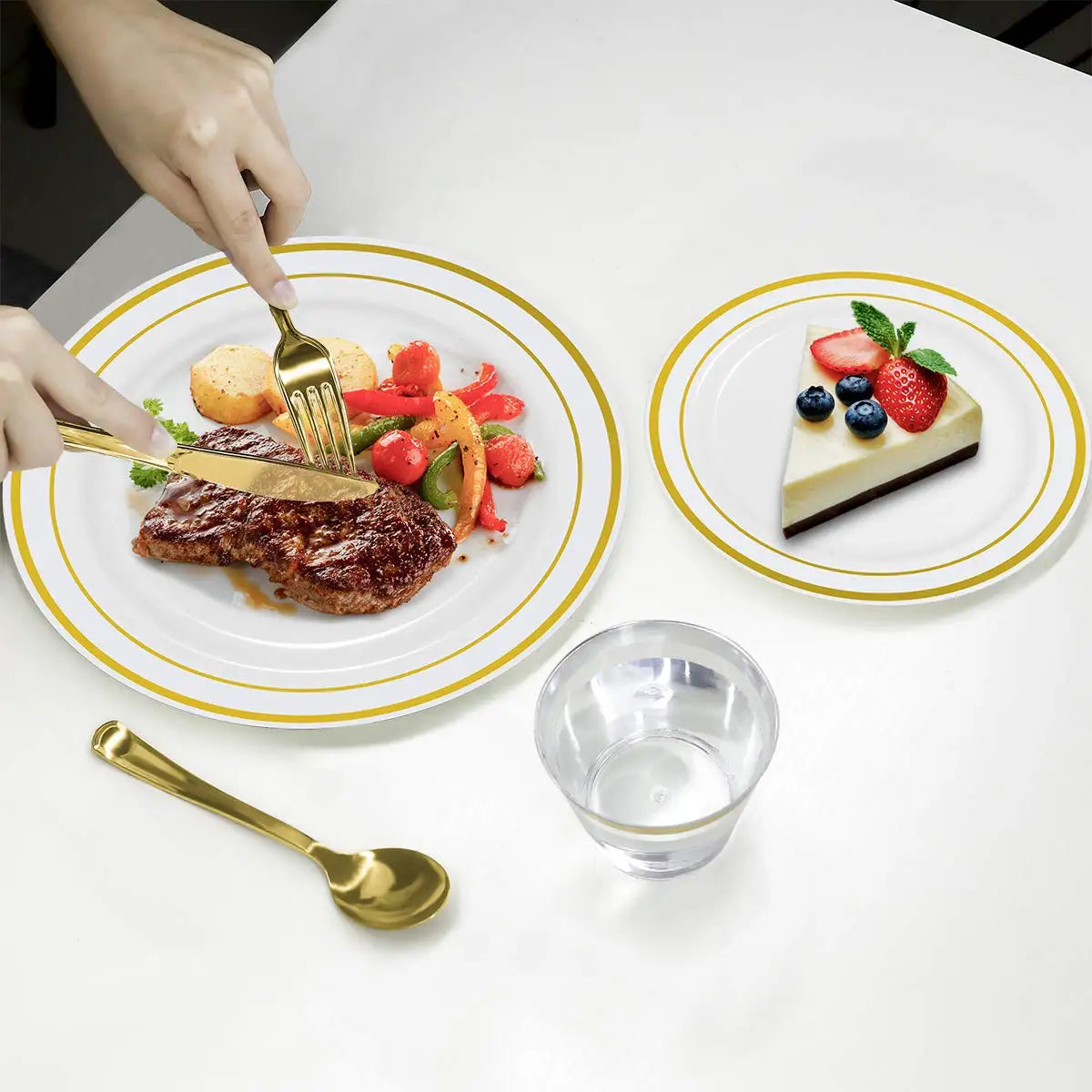Elegant White Plastic Plates with Gold Rim