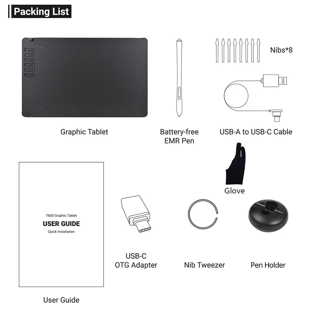 Ultra-Thin Graphics Drawing Tablet with Battery-Free Stylus