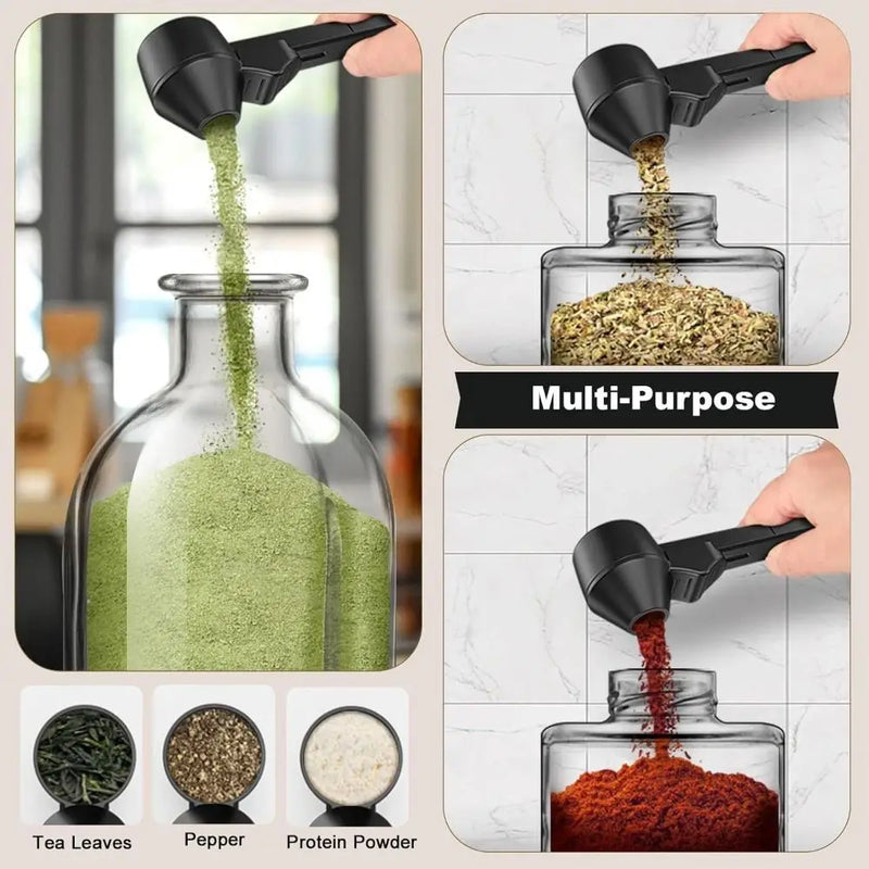 No-Spill Powder Scoop with Sliding Funnel