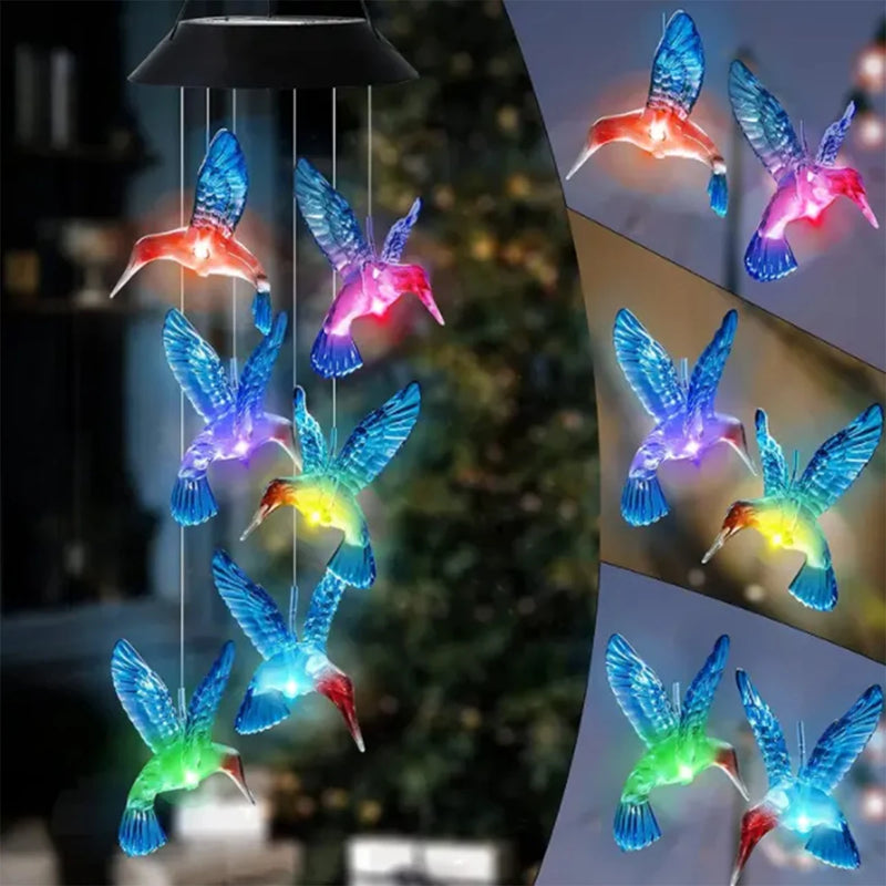 Solar-Powered Hummingbird Wind Chime Light