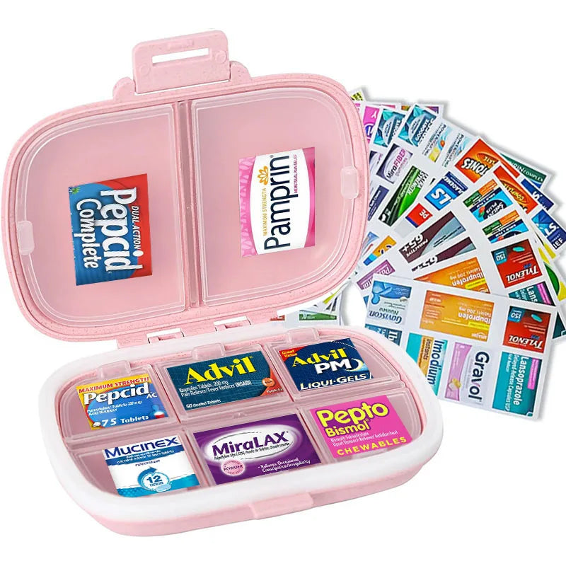 8-Compartment Pill Organizer with 147 Labels