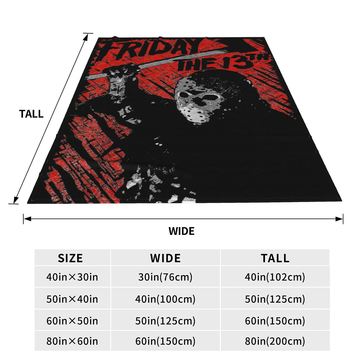 A dark red and black graphic featuring a skull and horror imagery on a fleece throw blanket.
