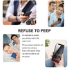 A person is using a privacy screen protector on an iPhone, demonstrating its use for privacy protection.