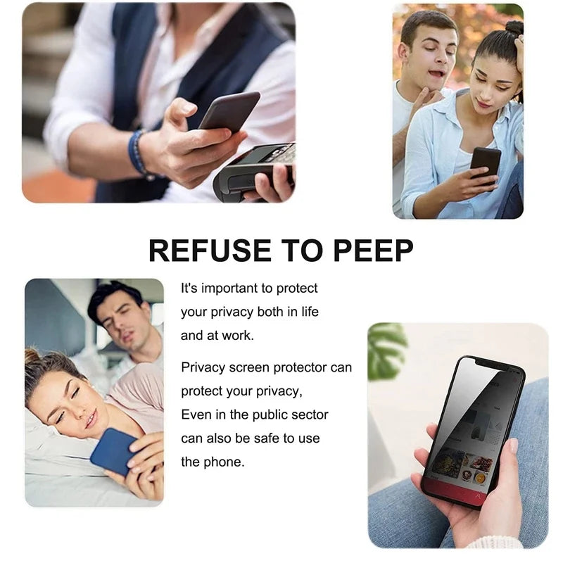 A person is using a privacy screen protector on an iPhone, demonstrating its use for privacy protection.