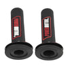 A pair of black motorcycle handlebar grips with red Power Motor branding and rubber pads.