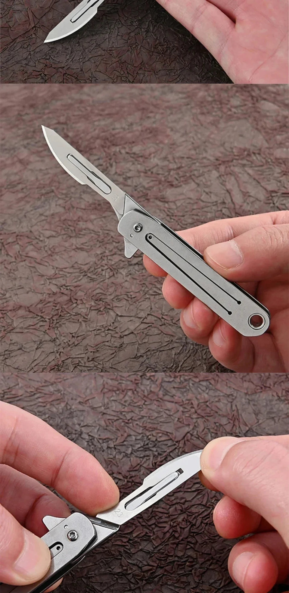 Compact Stainless Steel Folding Knife with Keychain
